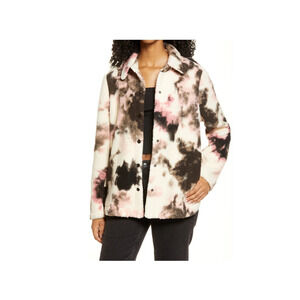 BP. Women's Teddy Shirt Jacket M Snap Pink Ivory Brown Tie Dye Sherpa Fleece NWT